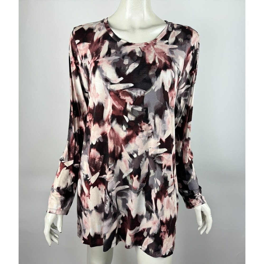 Logo By Lori Goldstein Rayon 230 Printed Top Women XL EUC Long Sleeve Pockets